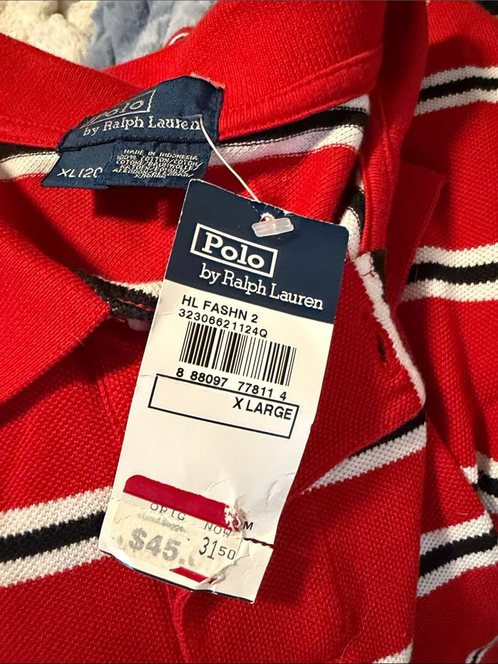 Polo Ralph Lauren Red, White & Black Striped Polo Shirt - Picture 7 of 7